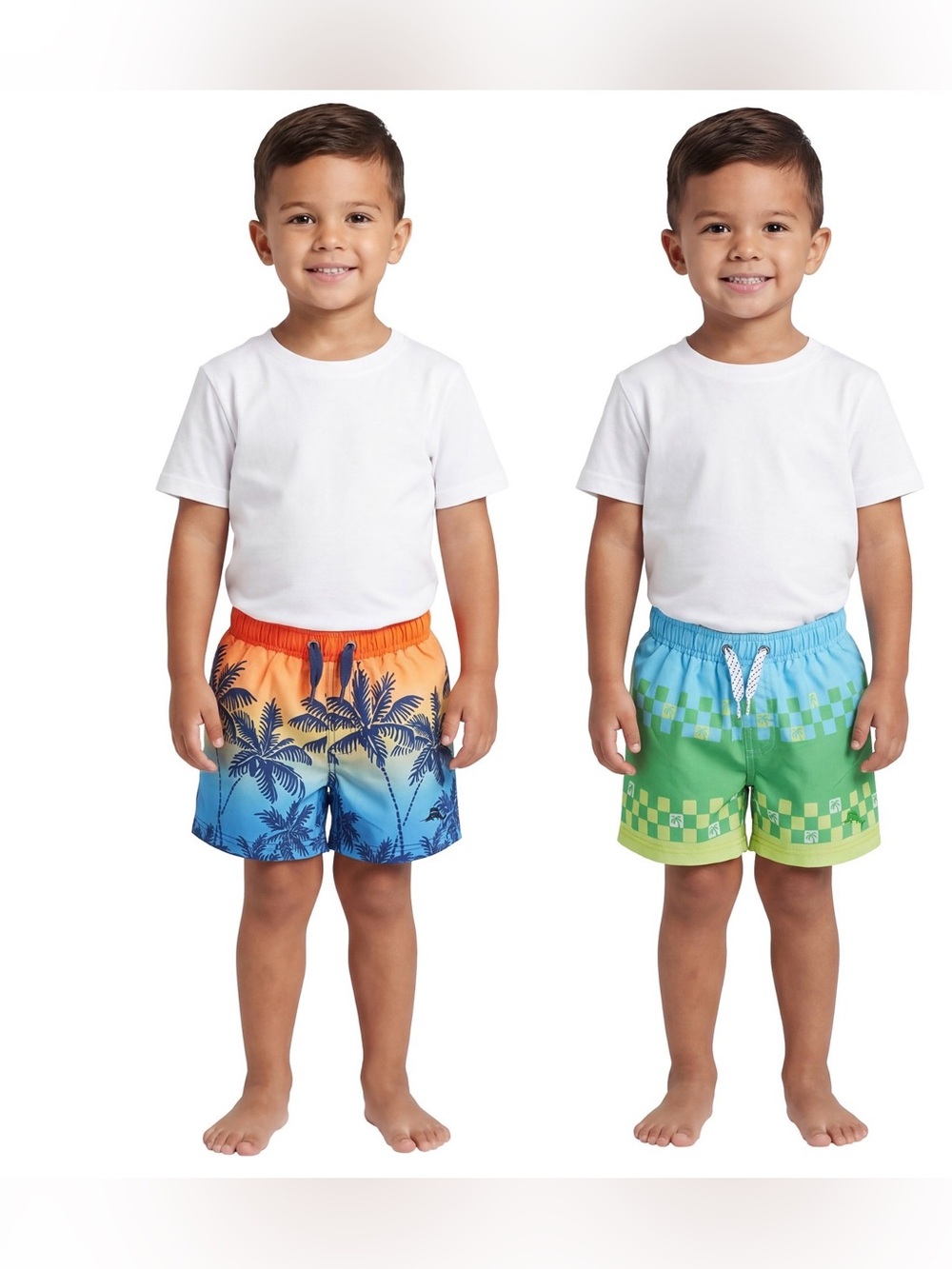 Tommy Bahama Boys' Orange-Blue Palm & Green-Blue Check Swim Trunks
